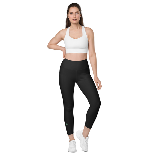 Pumpcore ProFit™ Pocket Compression Leggings – Bold Black | MetaGreen Logo