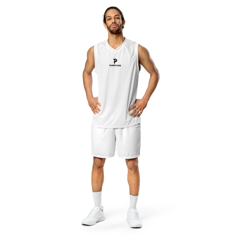Pumpcore ProFit™ Recycled Basketball Jersey — White | Black Logo