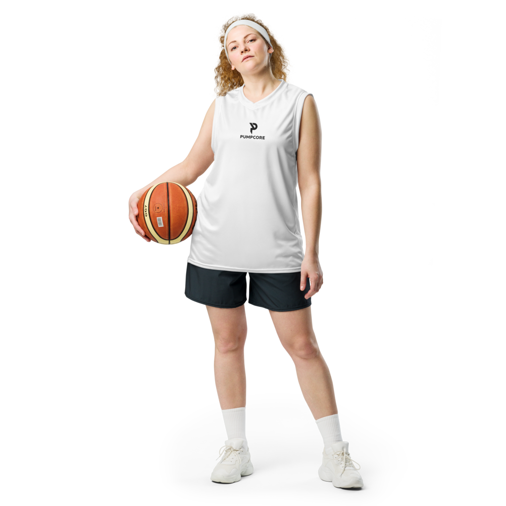 Pumpcore ProFit™ Recycled Basketball Jersey — White | Black Logo