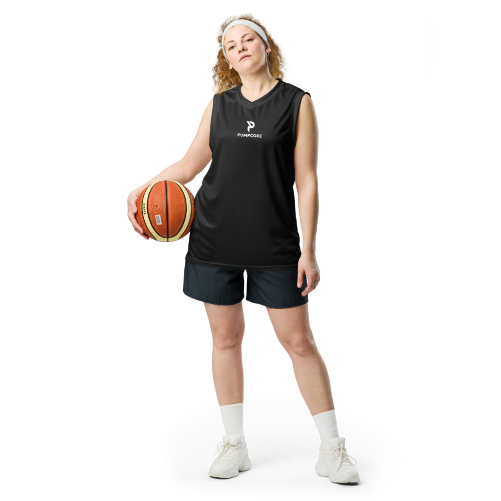 Pumpcore ProFit™ Recycled Basketball Jersey — Bold Black | White Logo