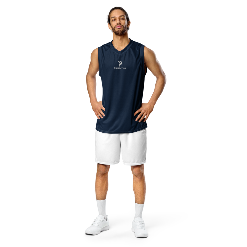 Pumpcore ProFit™ Recycled Basketball Jersey — Deep Navy | Silver Logo