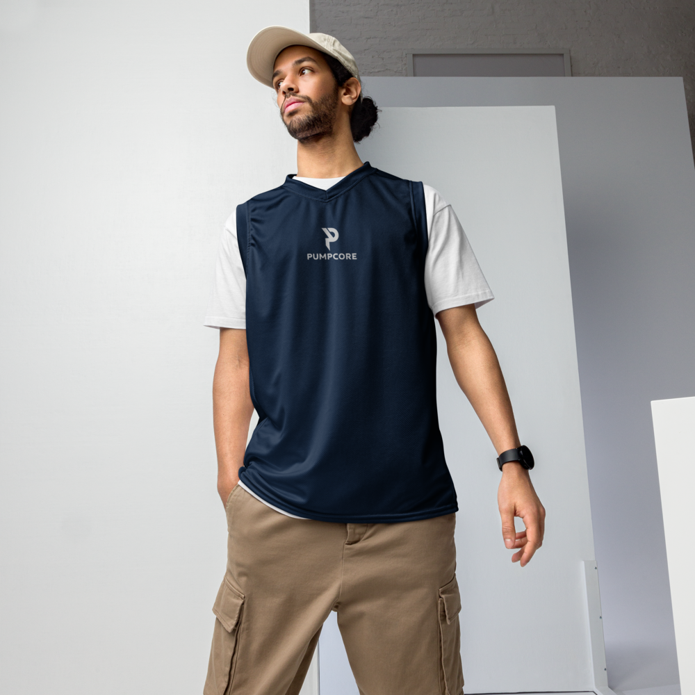 Pumpcore ProFit™ Recycled Basketball Jersey — Deep Navy | Silver Logo