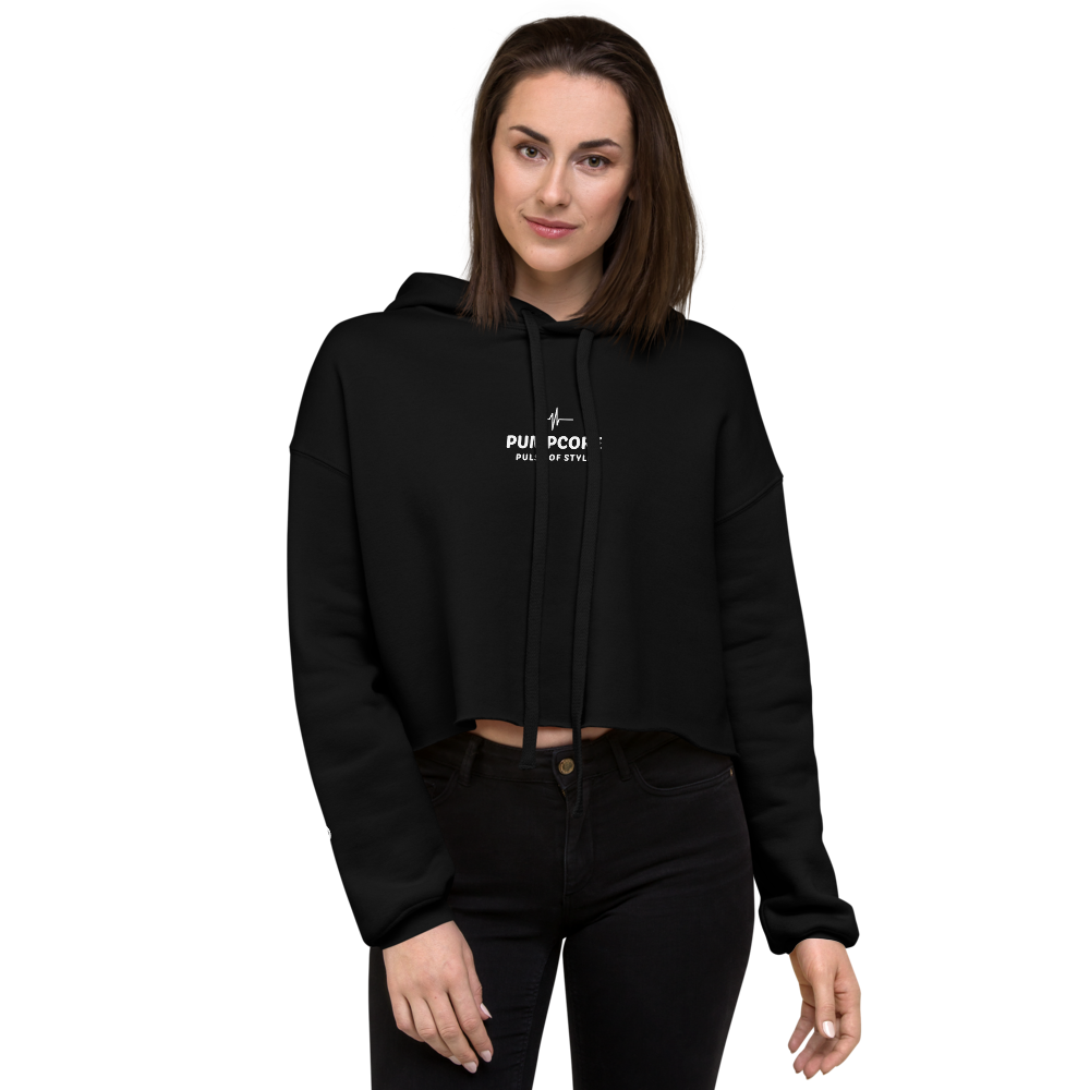 Pumpcore Women’s Cropped Black Hoodie – Soft Pastel Edition