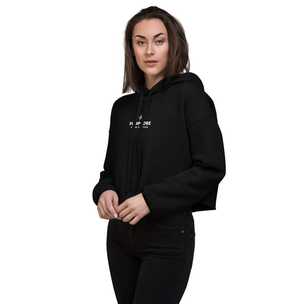 Pumpcore Women’s Cropped Black Hoodie – Soft Pastel Edition
